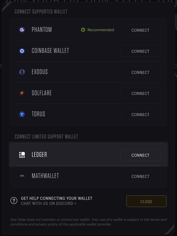 Ledger support has been added to the play.staratlas.com website