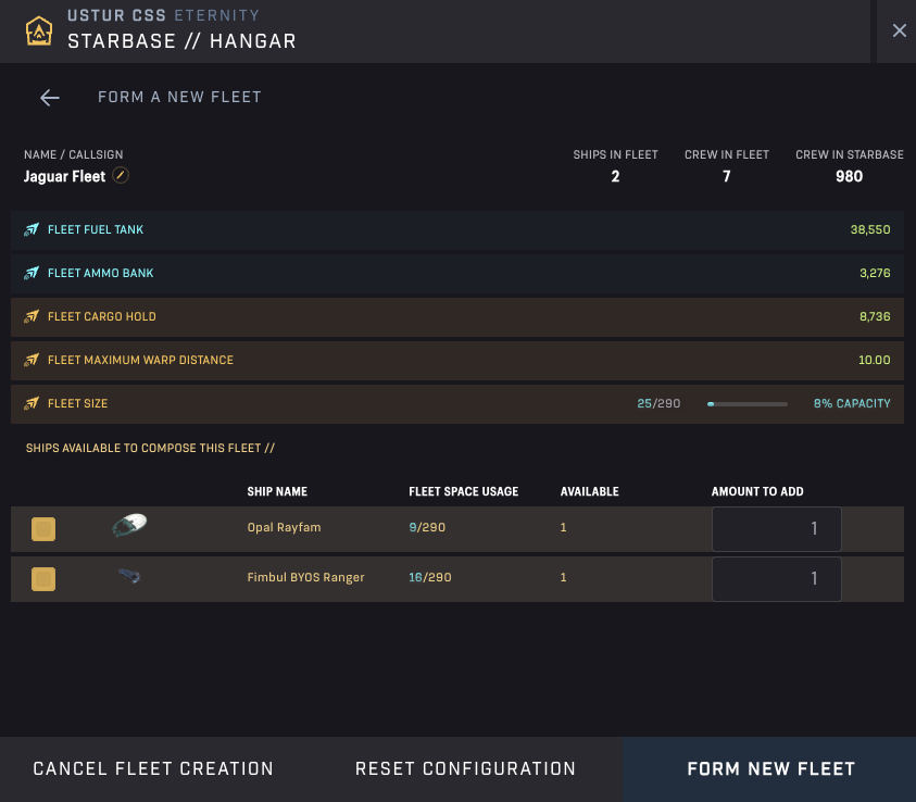 Holosim - Hangar - Form a New Fleet