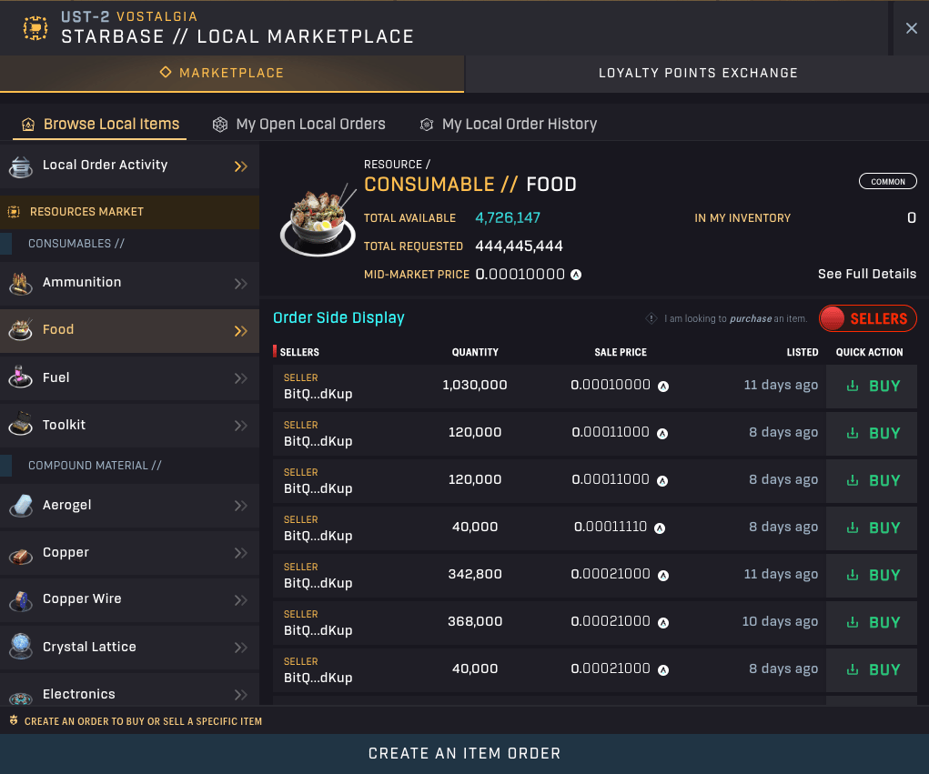 SAGE - Local Marketplace - Food [Sell Orders]