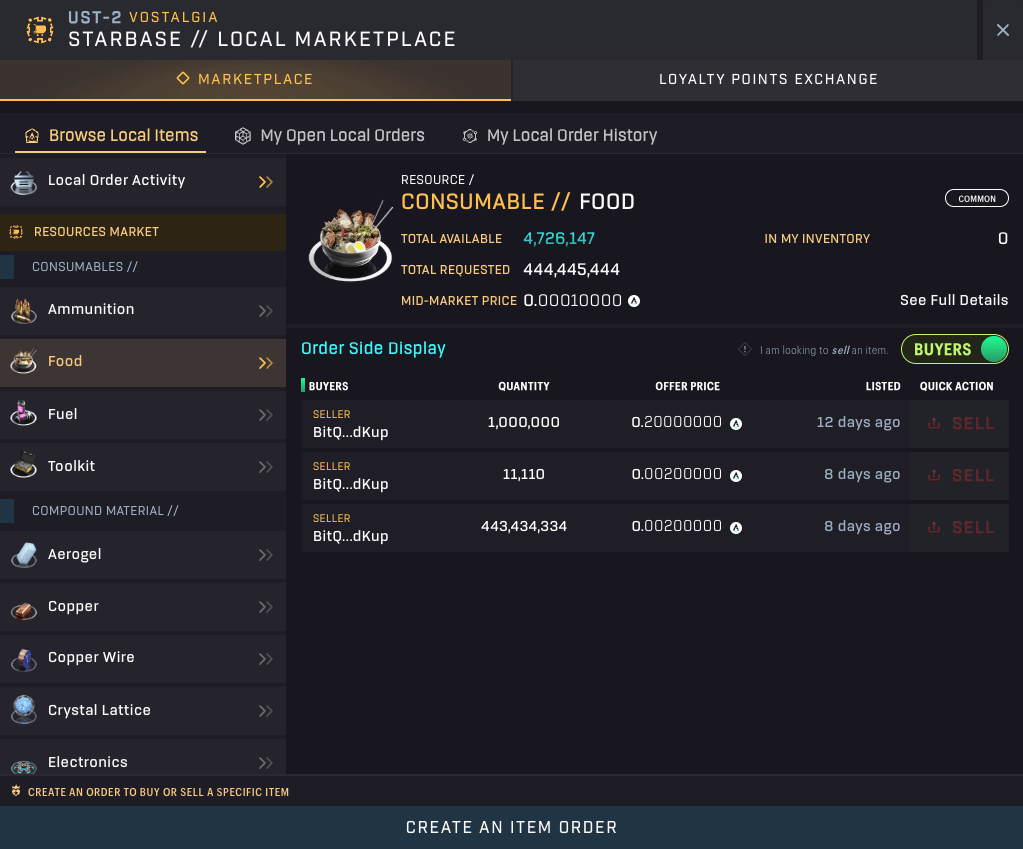 SAGE - Local Marketplace - Food [Buy Orders]