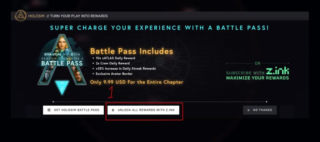 Step 1 — Click the unlock with z.ink button. Alternatively, access this through your Account menu (top left)