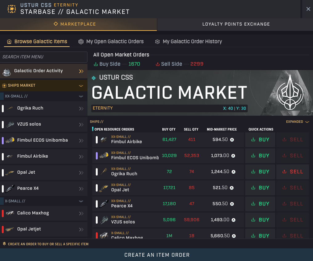 SAGE - Galactic Marketplace - Galactic Order Activity