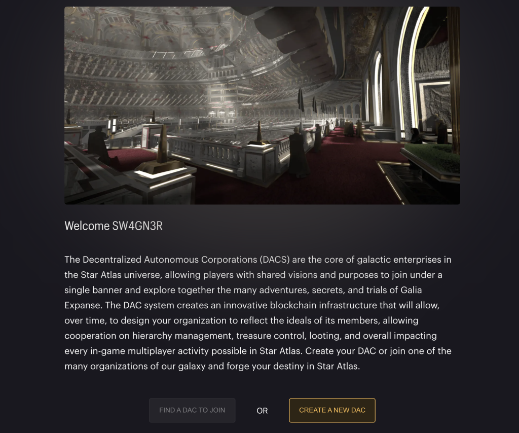 Star Atlas - DAC Section on Play.staratlas.com portal